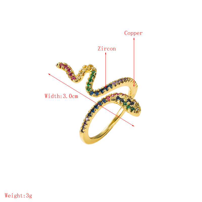 Retro Brass Micro-inlaid Color Zirconium Snake-shaped Ring display picture 1