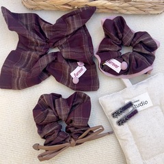 韓版新款復古休閒風格紋布藝蝴蝶結大腸發圈氣質百搭扎馬尾髮飾女