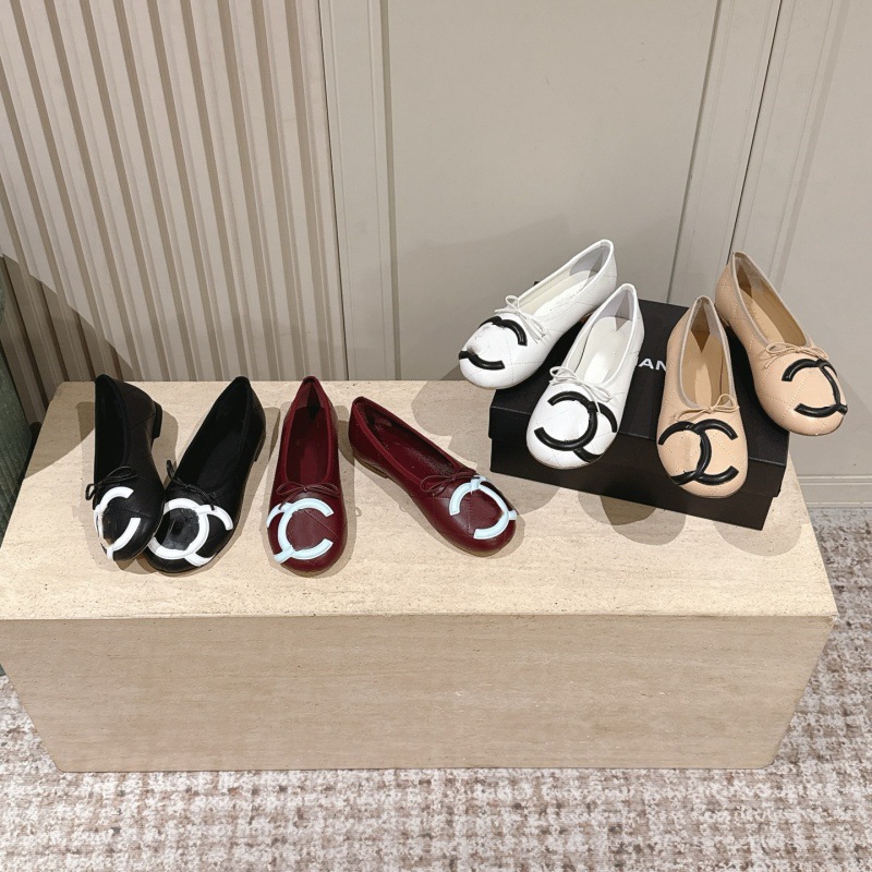 Foreign Trade Cross-Border Women's 2026 Chanel Retro Genuine Leather Quilted Flat Ballet Shoes with Bow