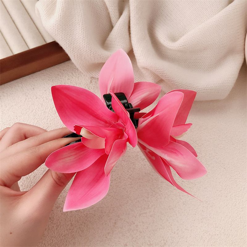 越境雰囲気のある蘭の花の超幻想的な造花ヘアクリップ、シャーククリップ、ヘアアクセサリー、後頭部用ヘアクリップ、ヘアピン卸売|undefined