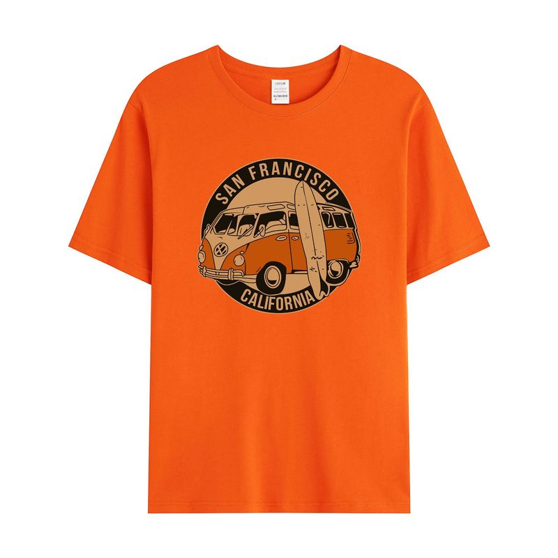 独立駅クロスボーダー男性レトロ車模様綿100% ゆるいプルオーバー半袖tシャツ|undefined