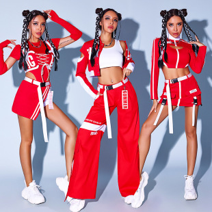 Meisapin Women's Group Costume New suit Sexy Red Hip-Hop Street Dance Costume Korean Dance Jazz Dance Costume