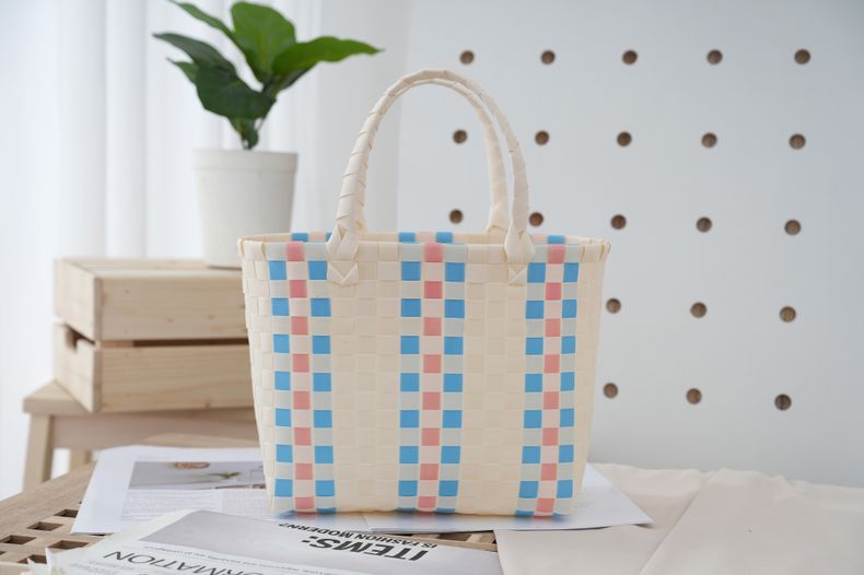 Spring&Summer Season Women's Gender Women's Cute Color Block Plaid PVC Shopping Bags