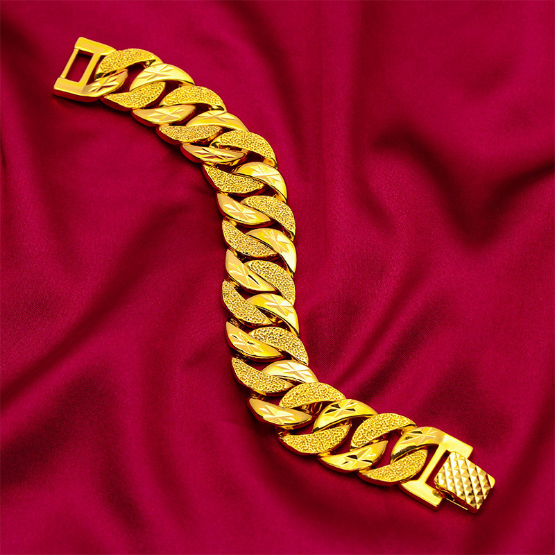 Twist plated 24k imitation gold tyrant bracelet 20mm wide watch chain sand gold bracelet gift for Father boyfriend