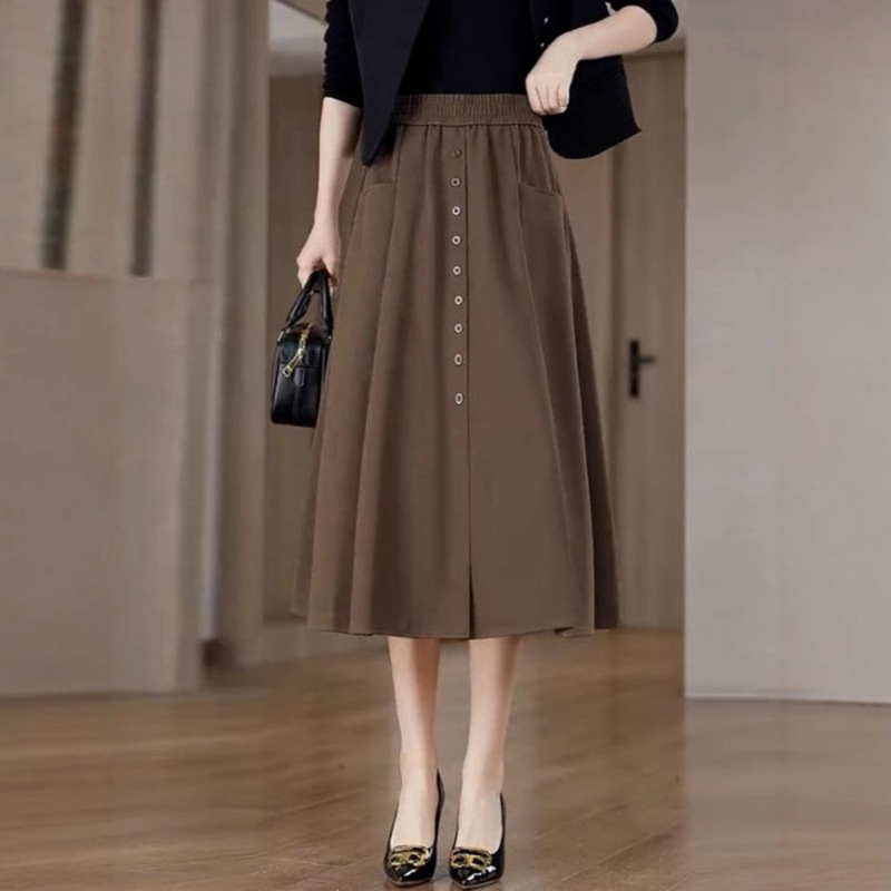 Spring and Summer Pocket Skirt for Women Plus Size Slimming Look A-Line Skirt Covering the Span Casual Elastic Mid-Length Umbrella Skirt Spring and Summer Pocket Skirt for Women Plus Size Slimming Look A-Line Skirt Covering the Span Casual Elastic Mid-Length Umbrella Skirt