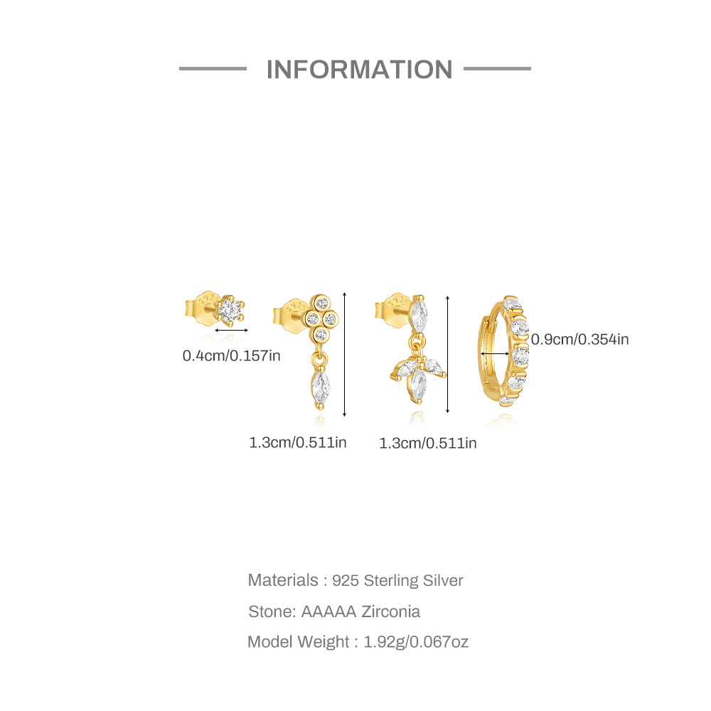 5g Weight 925 Sterling Silver Ear Needle Material Ear Studs Classification 4 Pieces Quantity Holiday, Travel, Daily Occasion 925 Sterling Silver Material Geometric Pattern Women's Gender Plating Design Simple Style Style 4 Pieces 925 Sterling Silver Geometric Ear Studs 无