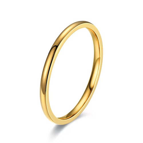 Custom Engraved Letter Titanium Steel Ring for Women with 2mm Curved Design, 18k Gold Color Band Gift