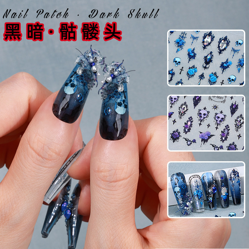 Cross-Border European and American Halloween Embossed Nail Stickers Butterfly Dark 5D Soft Gel Three-Dimensional Internet Celebrity Nail Stickers Accessories