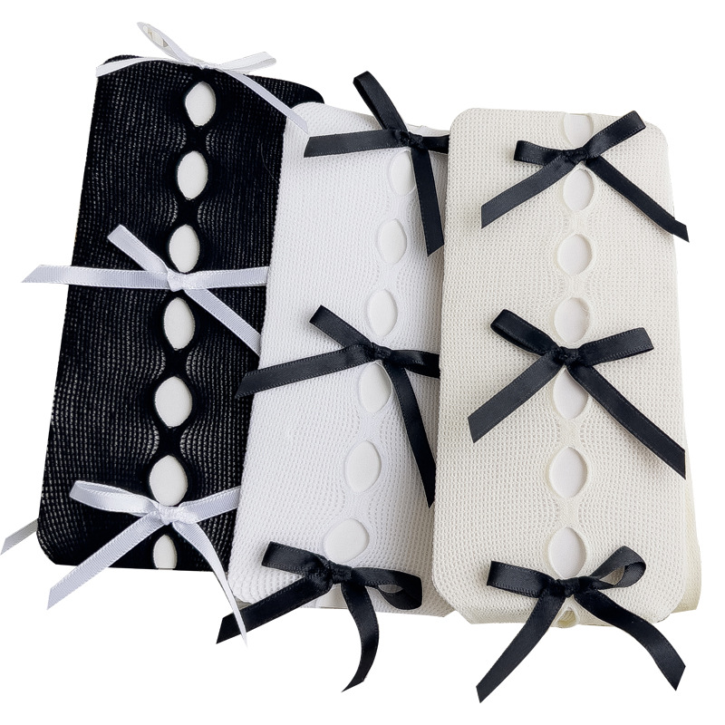 Ripped bowknot primavera y verano Delgado JK Internet celebridad sexy negro malla calcetines ins moda estilo japonés oscuro hueco calcetines de fondo