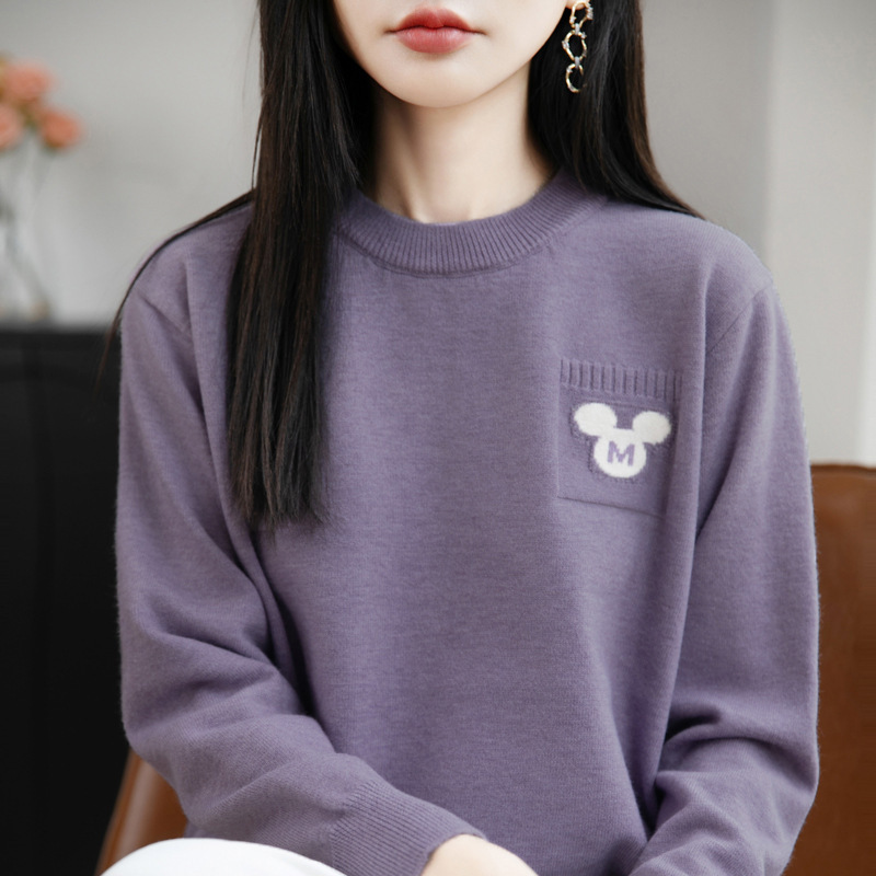 秋冬新款纯棉小熊图案半高领显瘦毛衣加厚保暖宽松百搭内搭女装|undefined
