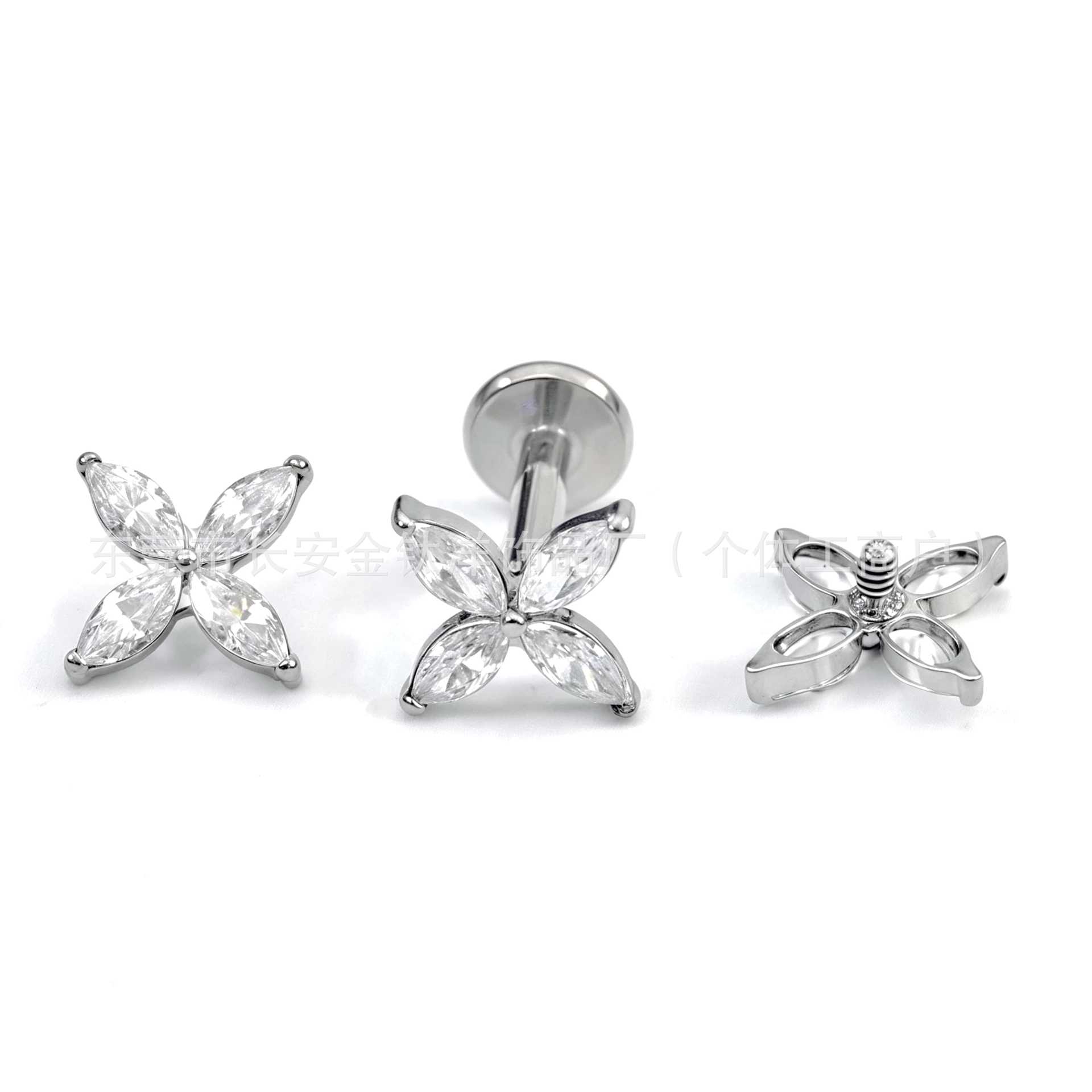 F136 Titanium Four-Leaf Flower Marquise Zircon Lip Nose Ear Piercing Jewelry G23 Titanium Alloy Body Jewelry detail image 7