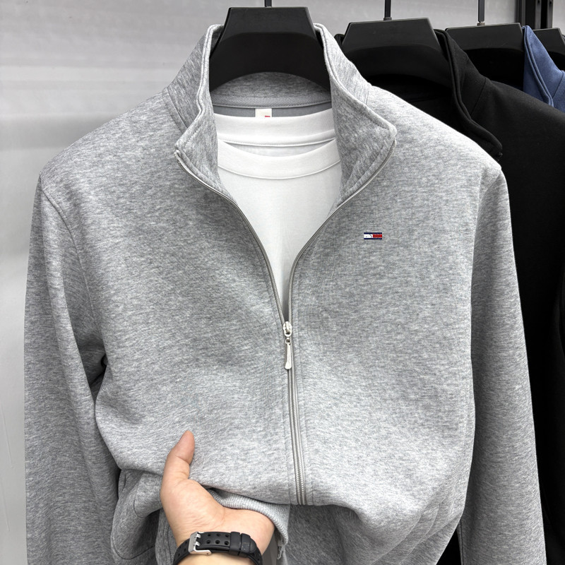 Tommy Spring & Fall New Men's Cardigan Sweatshirt Jacket Asian Version Pure Color Versatile Stand-Up Collar Jacket Top Tommy Spring & Fall New Men's Cardigan Sweatshirt Jacket Asian Version Pure Color Versatile Stand-Up Collar Jacket Top