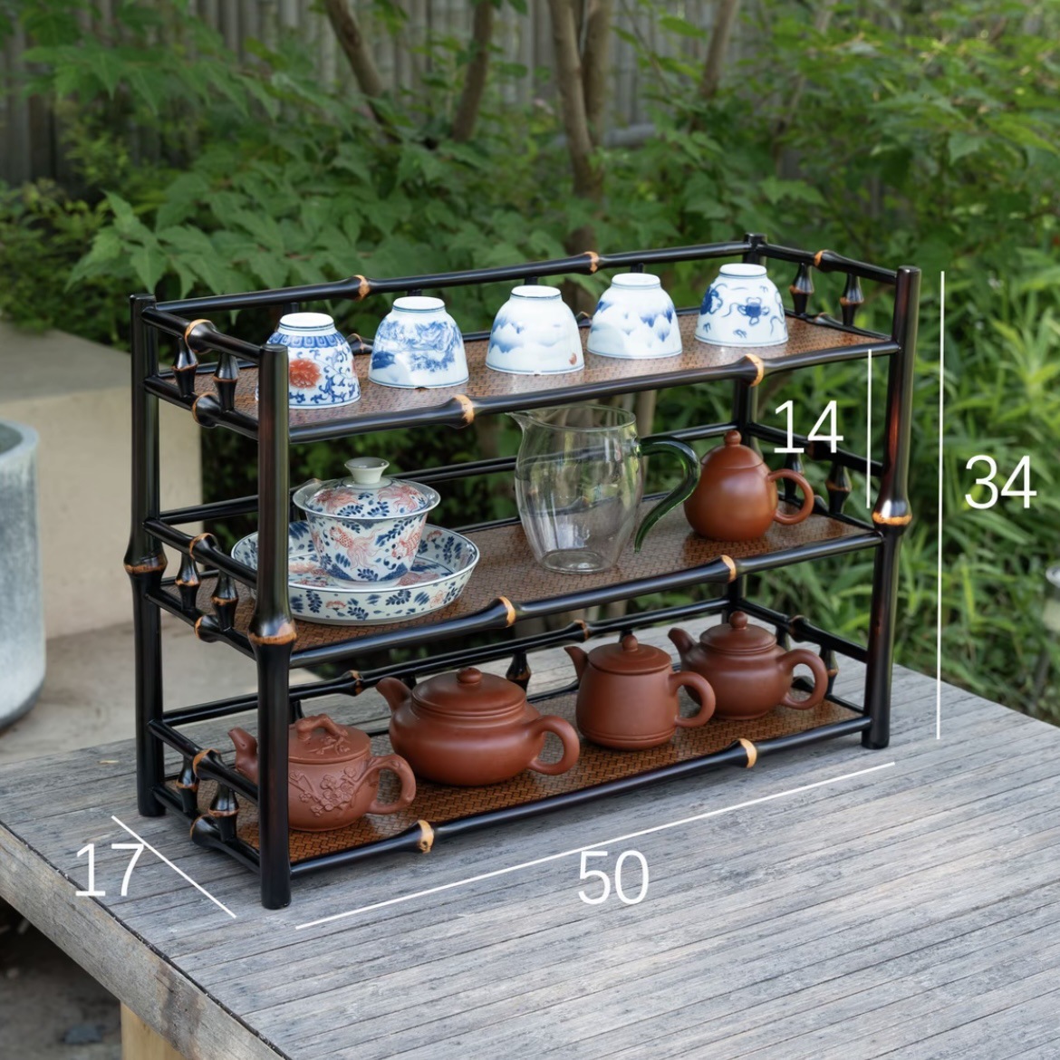 Sostenedor de taza de té sólido de bambú Juego de té chino estante de almacenamiento juego de Té arte estante de almacenamiento juego de té de bambú estante antiguo al por mayor