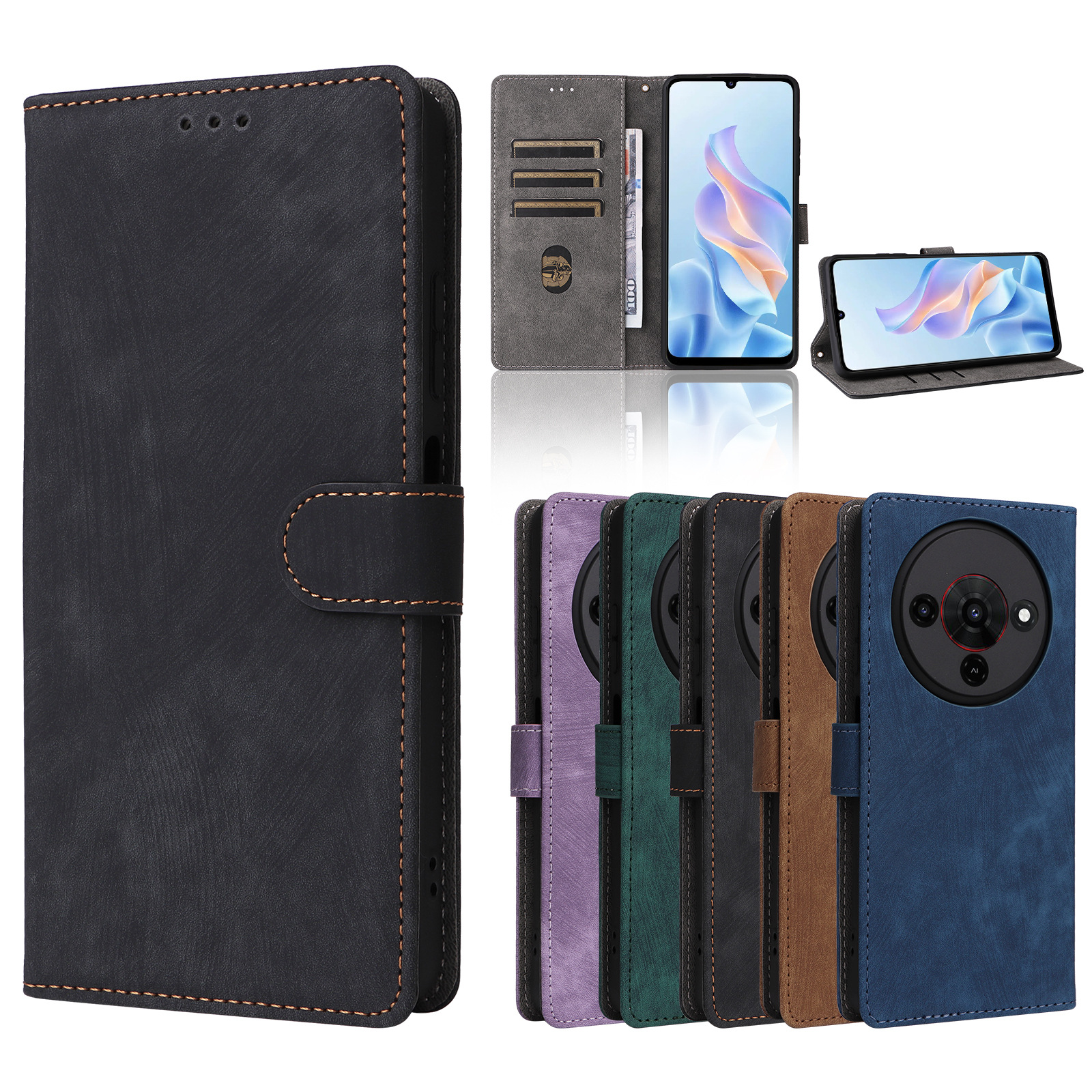 Suitable for Zte Blade A76 5g Mobile Phone Case Anti-Theft Brush Mobile Phone Leather Case Zte A76 Multi-Card Slot