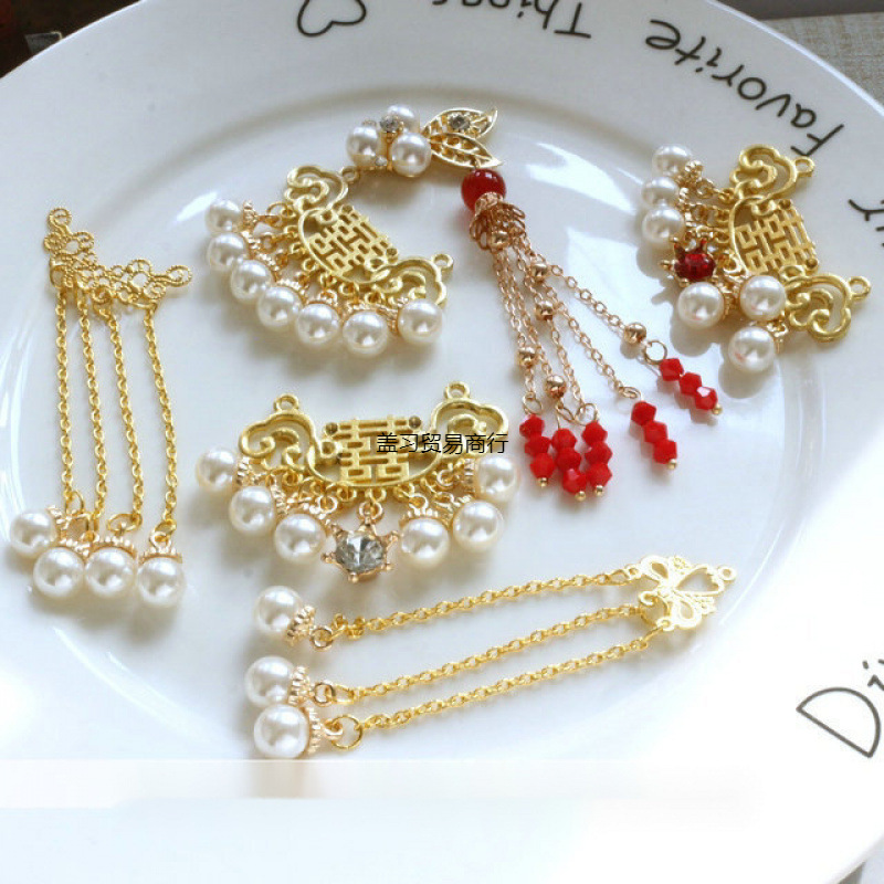 Ancient style round fan Xi fan decoration toast cup tassel pendant material Chinese bride wedding handmade DIY accessories
