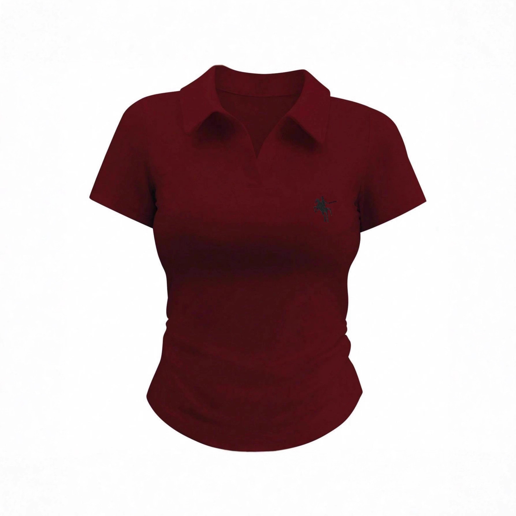 Women's Clothing Slim Fit Polo Shirt Solid Color Collared Short Length Equestrian Embroidery Simple Versatile Women's Top_voghion.com