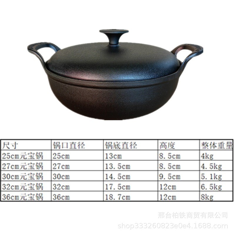 鋳鉄の元宝の鍋の小さい鋼の砲の双耳のシチューの鍋はコーティングがなくて鍋のガスの双耳の鉄の鍋の通用の平底にくっつかないです。|undefined