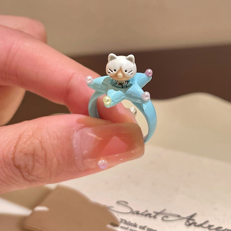 卡通乐园_风车小猫戒指女款多巴胺学生党食指戒小众设计叠戴指环|undefined
