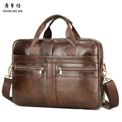 Genuine leather men's bag, briefcase, business handbag, men's shoulder bag, crossbody bag, computer bag, first layer cowhide bag, hot sale