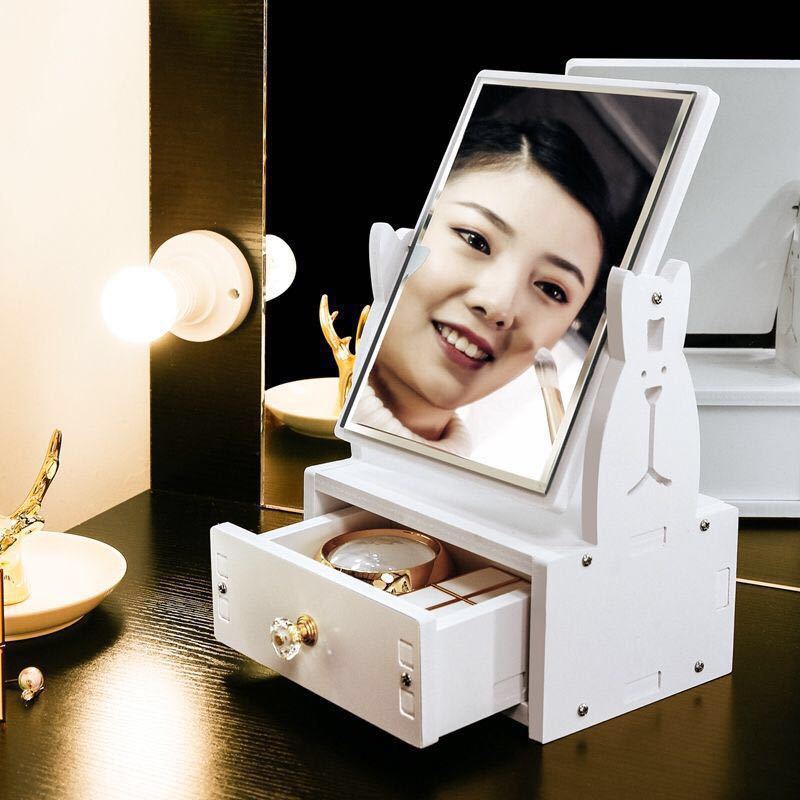 Desktop HD makeup mirror desktop cute dressing mirror plastic large square Princess Mirror jewelry box wholesale