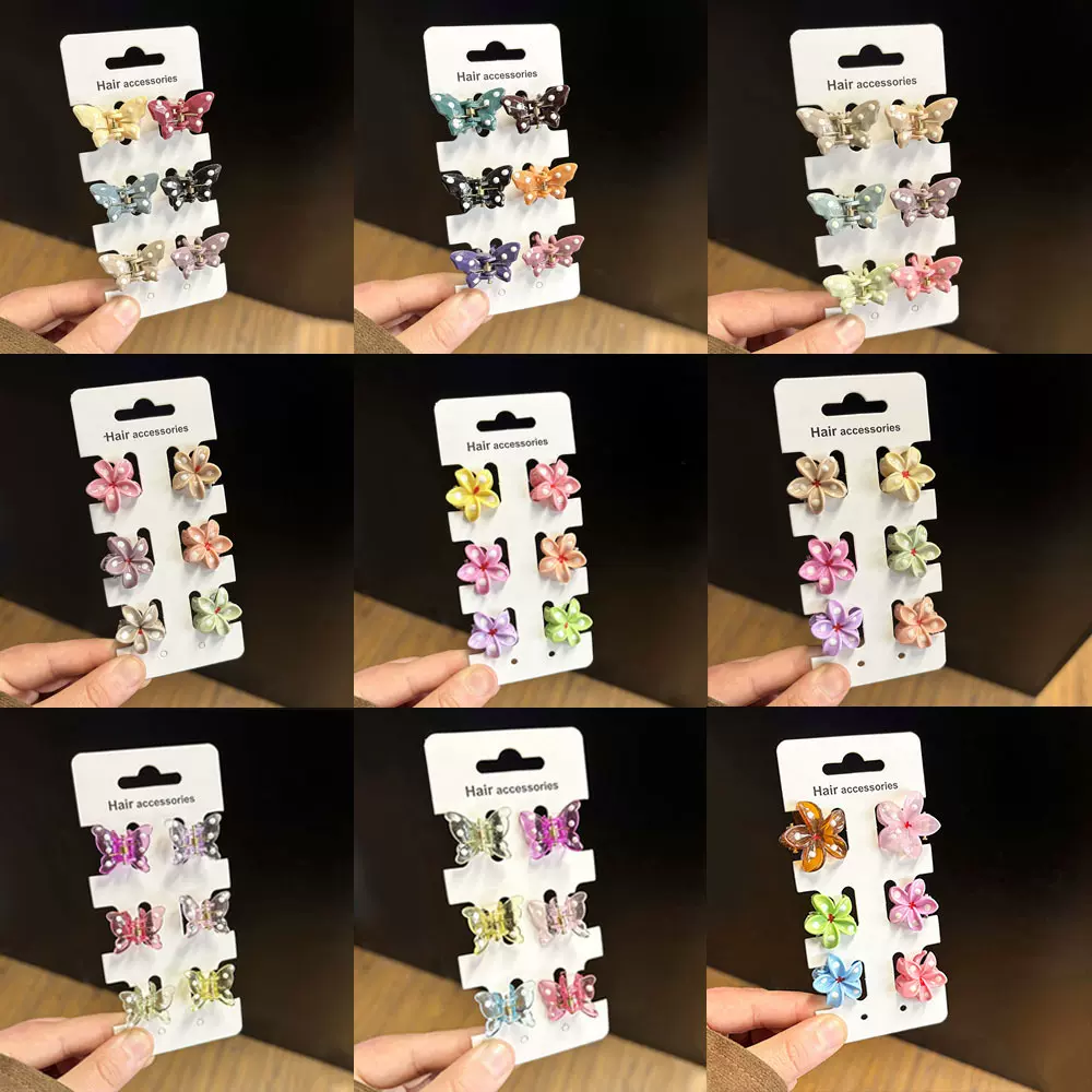 新款幻彩蝴蝶方块2.5cm马卡龙波点侧边夹白点发饰迷你抓夹套装