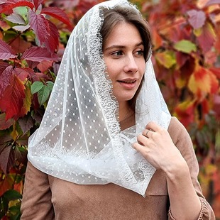 Cross-Border New Product Russian Bridal Veil Lace Scarf Muslim Headdress Shawl Orthodox White Women