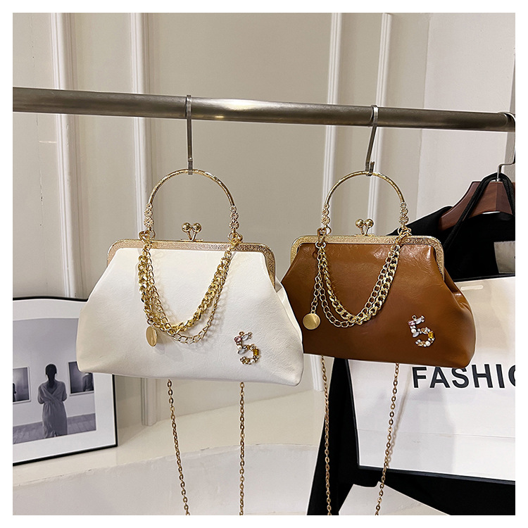 Women's 2023 New Gold Mouth Bag Trendy Fashion Chain One Shoulder Handbag Dinner Bag_voghion.com