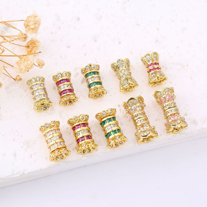 18K Gold-Plated Micro-Inlaid Zircon Rotating Screw Clasp Pearl Clasp Double-Layer Waist-Shaped Spacer Bead DIY Necklace Clasp Accessories