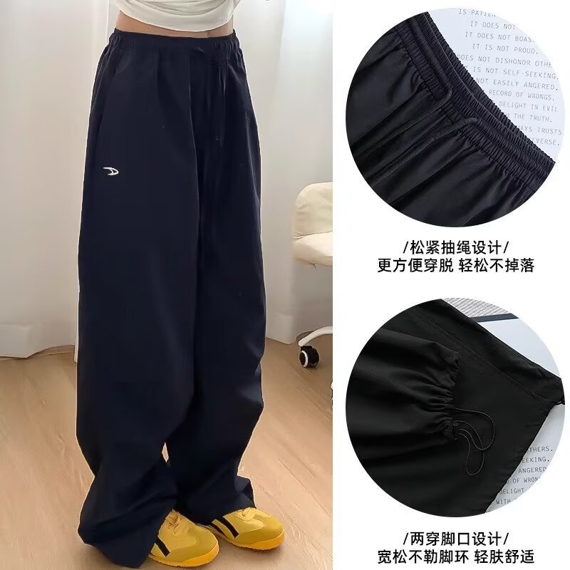 藏青色春夏季2025新款工装裤女宽松显瘦直筒休闲速干小个子阔腿裤|undefined