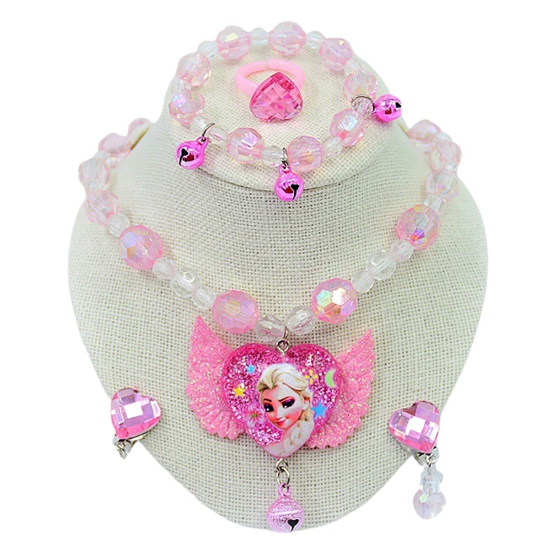 Children's necklace bracelet ear clip hair accessories Princess earrings ring girls jewelry baby cute cartoon jewelry headdress