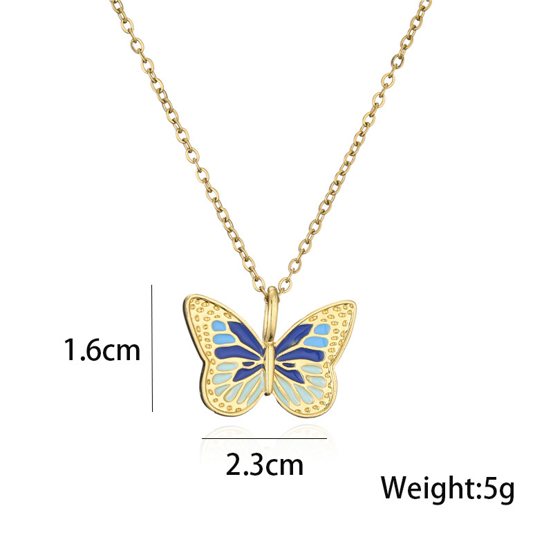 Aogu Cross-border Supply European And American Ins Internet Celebrity Same Style Colorful Oil Necklace Butterfly Pendant Real Gold Plated Copper Necklace display picture 1