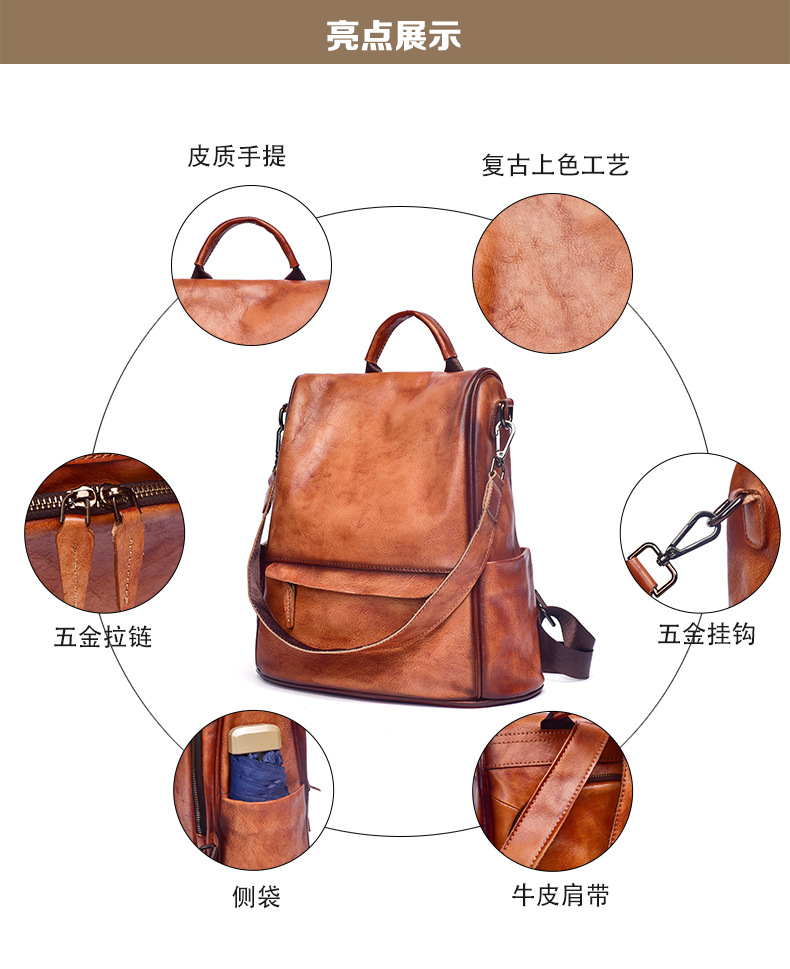 Ba lô retro phong cách Âu Mỹ chống trộm dung tích lớn — Màu đen cổ điển, Cà phê cổ điển, Màu nâu cổ điển chi tiết 5