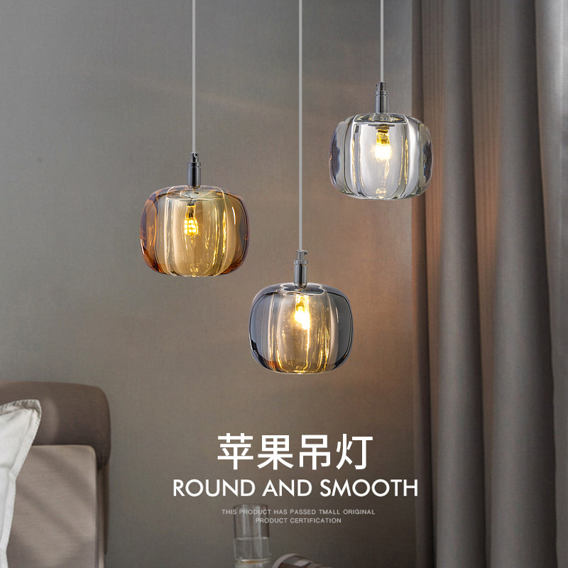 Minimalist modern three-head crystal pendant light for art bar balcony small pendant light, luxury bedside apple cord pendant light