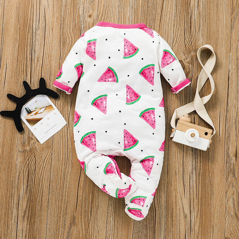 2021 Baby Sweet Watermelon Printing Long Type Crawling Suit Fashion Baby's Long-sleeved Rompers Jumpsuit Clothing Foreign Trade display picture 4