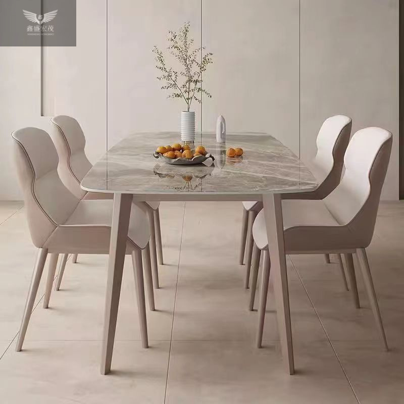 Luz y lujo moderno simple casa pequeña mesa de comedor rectangular italiana mesa de comedor de tabla de roca brillante combinación de mesa de comedor