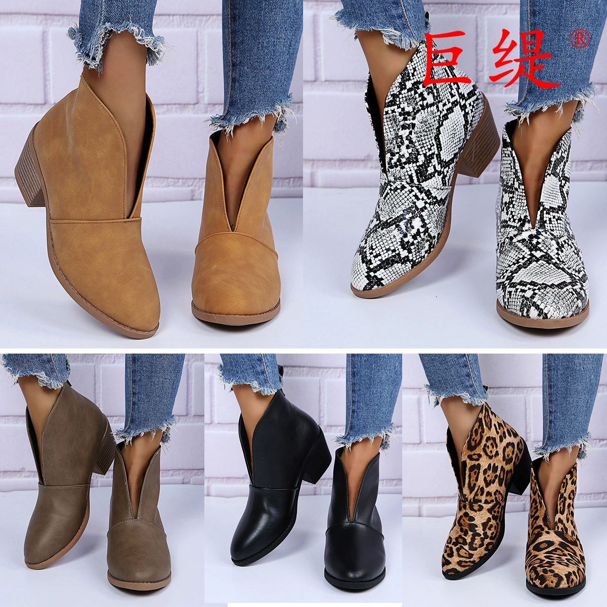 Juti в наличии Daifa Многолетние 2022 Весна и осень Четыре сезона Европейская и американская внешняя торговля Женские одиночные туфли больших размеров на массивном каблуке