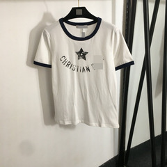 Nanyou ハイエンド婦人服 2025 春夏新五芒星プリントコントラストカラーステッチラウンドネック半袖 Tシャツ女性用