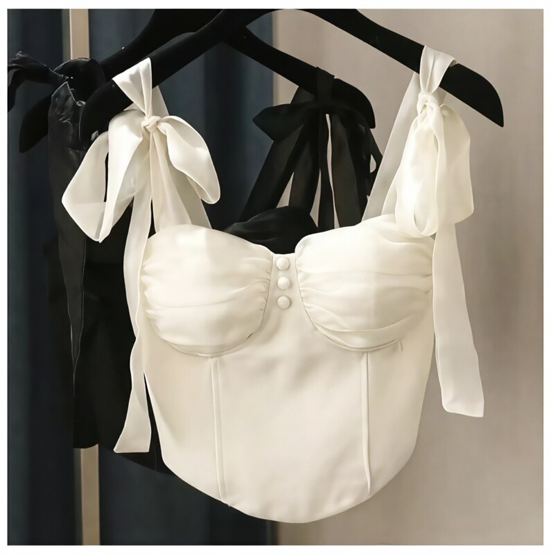 夏季新款绑带吊带背心女带胸垫固定杯气质甜美重工钉珠美背上衣女|undefined
