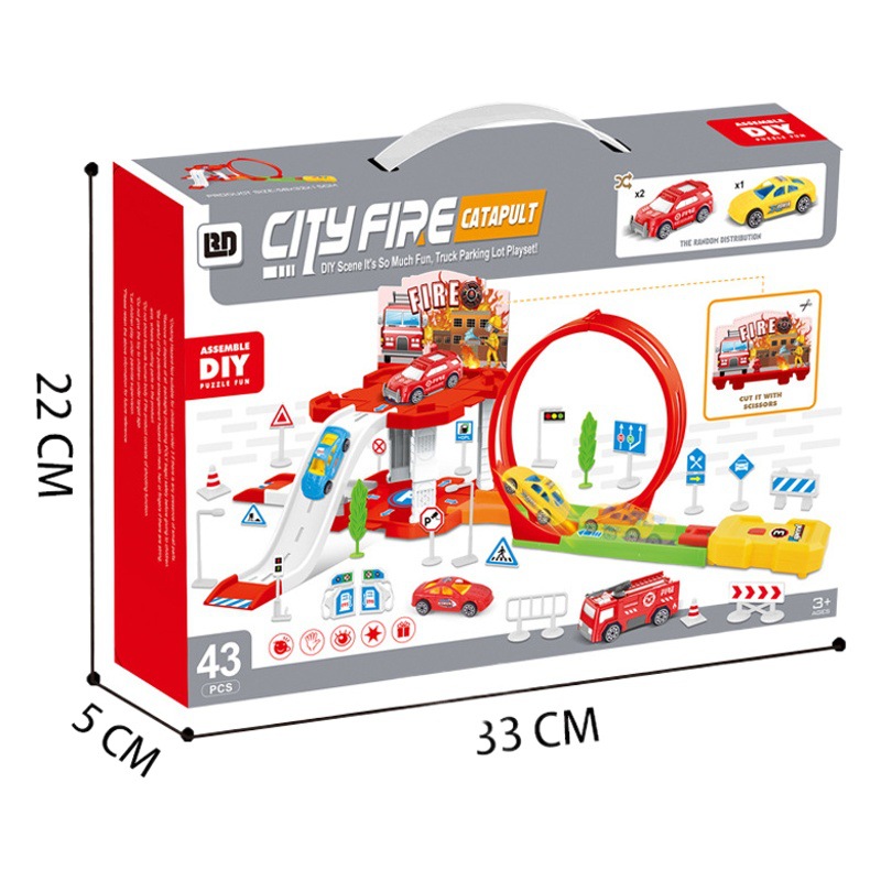 Los niños de comercio exterior montado pista deslizante coche catapulta coche juguete DIY caja portátil estacionamiento lote modelo de coche de juguete