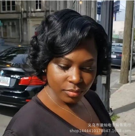2023 independent website European and American wig oblique bangs black short curly hair African wig manufacturers wholesale