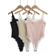 甜美少女感蕾絲拼接吊帶上衣女2024夏季新款修身顯瘦微塑性連體衣