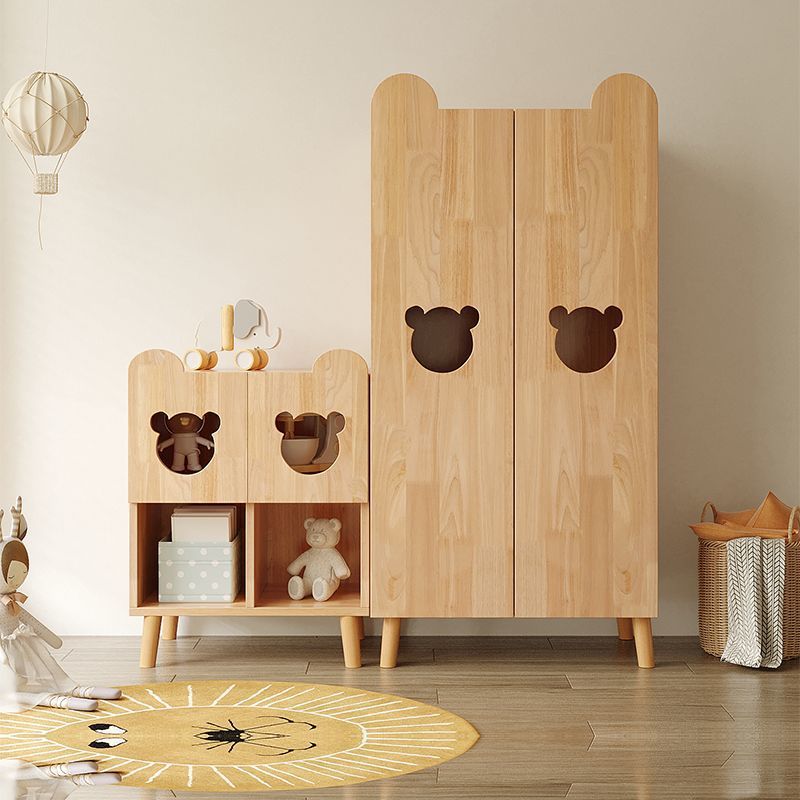 Solid Wood Wardrobe Children's Room Storage Bedroom Low Cabinet Small Boy and Girl Baby Cute Bear Rubber Wood Can