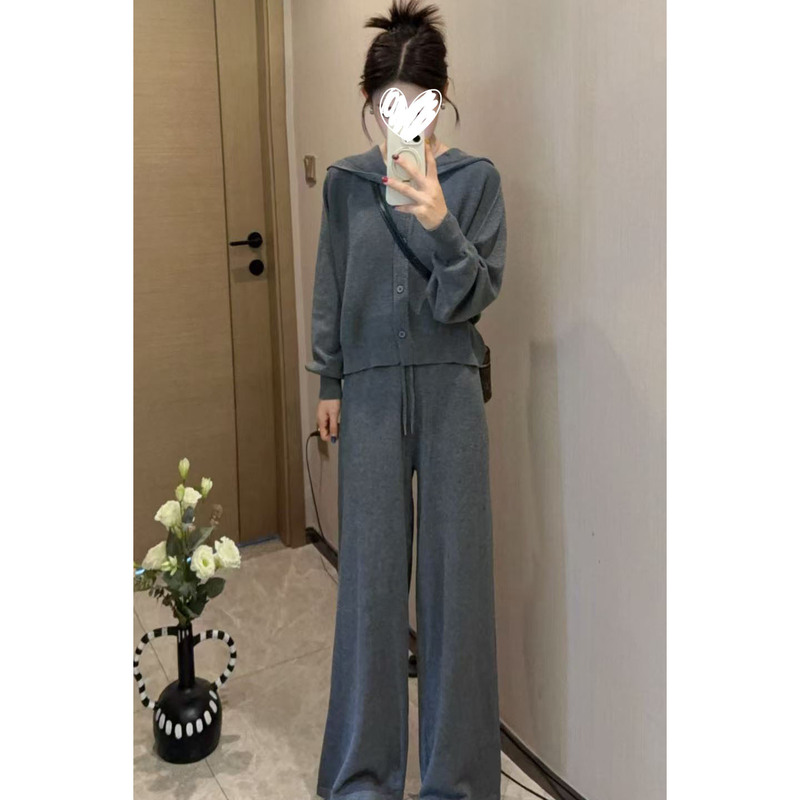 2025早秋新款时尚套装女洋气减龄宽松连帽上衣女高腰阔腿裤两件套|undefined