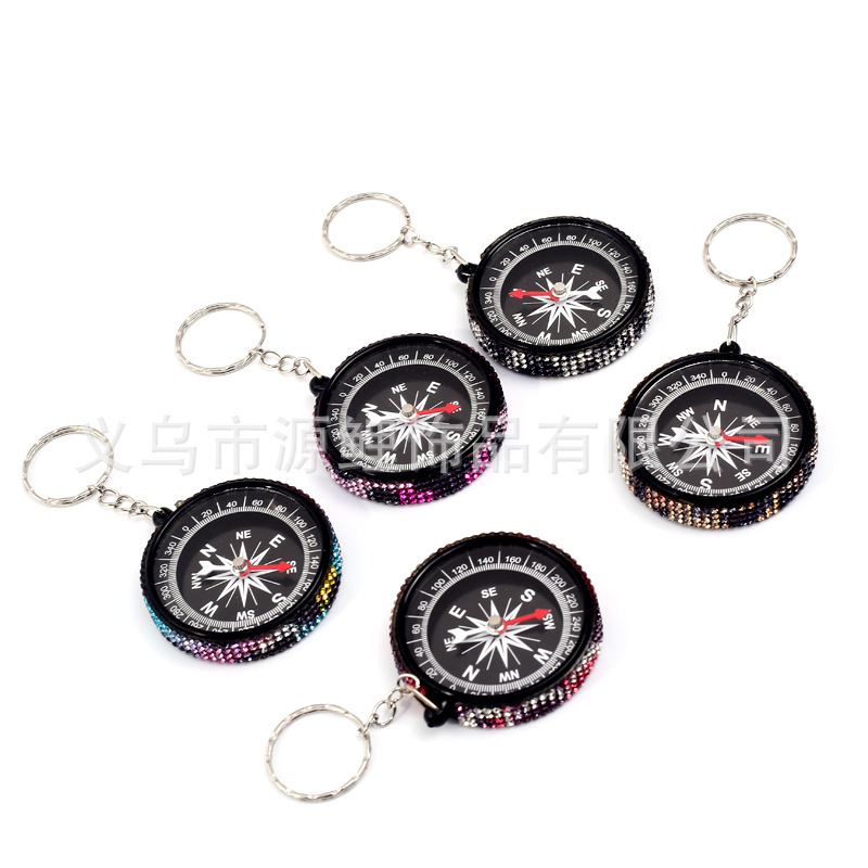 Outdoor Portable Diamond-Studded DIY Creative Emergency Survival Compass Keychain Pendant Direct Wholesale