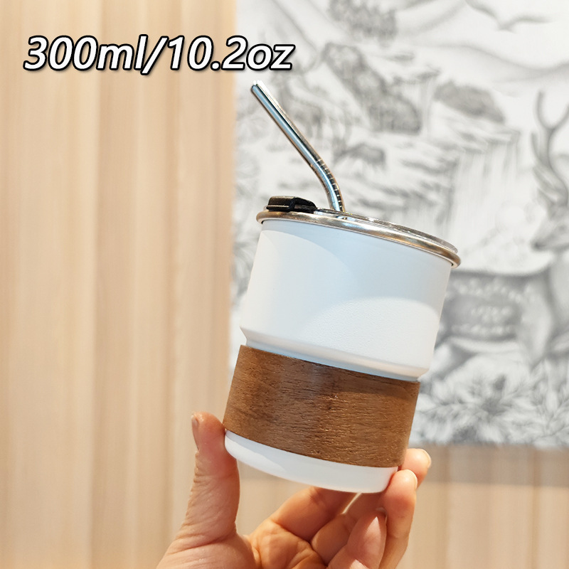 Taza de paja portátil para automóvil portátil al aire libre de alto valor con tapa para acampar al aire libre 304 taza de café de acero inoxidable de una sola capa