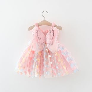 Children's Clothing Summer New Girls' Princess Dress Children's Butterfly Wings Strap Dress Baby Girl Vacation Dress 4491