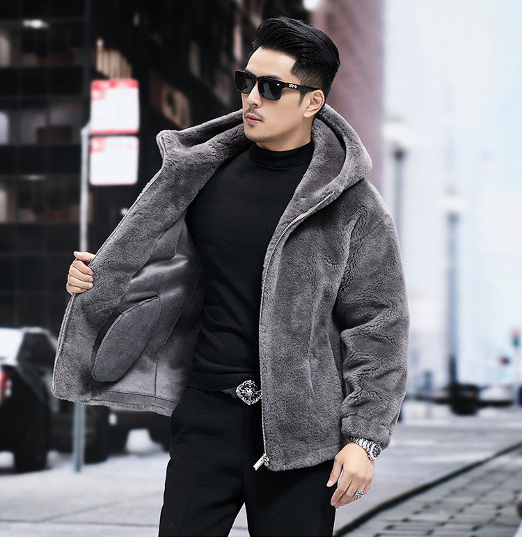 1OO% Real Wool Loose Hooded Fur One-piece Sheep Sheared Fur Jacket