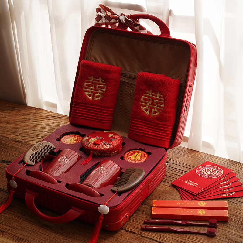 Suministros de boda de la mujer, maleta de bodas, taza de lavado de la boca, conjunto de artículos de dote de la novia