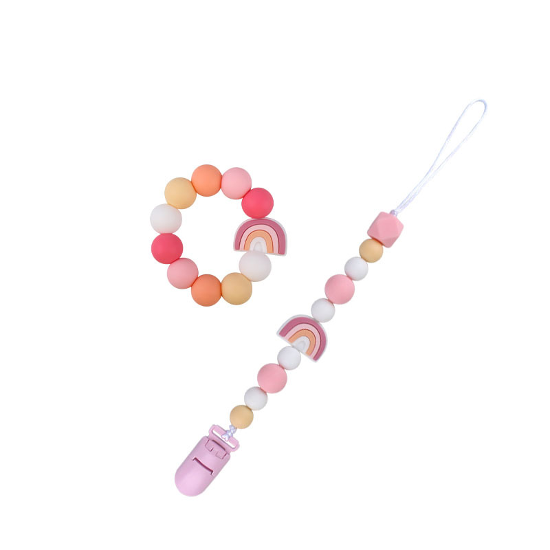 Nuevo bebé de dibujos animados colorido rojo pulsera de silicona teether palo pezón cadena anti-caída cadena juguete teether