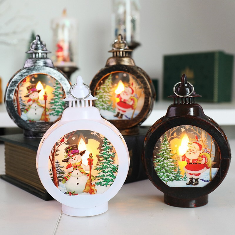 [Clearance Sale] Cross-border Christmas Glowing Night Light, Small Flat Round Lantern, Christmas Tabletop Decoration